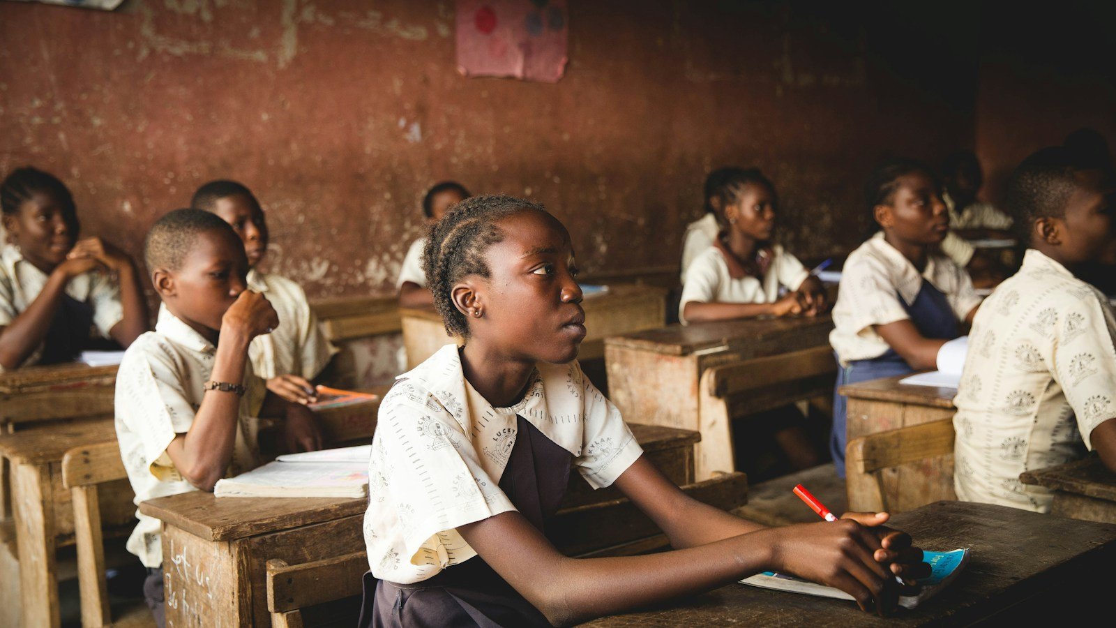 Illustrative classroom photograph; not one of the schools studied in Benin or Madagascar