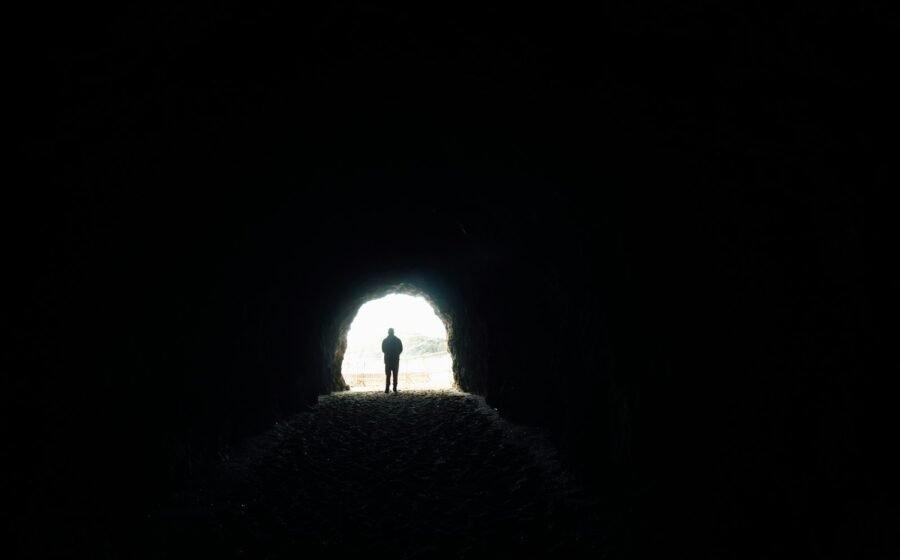 Light seen inside a dark tunnel, conceptual illustration of near-death experiences rather than evidence of an afterlife