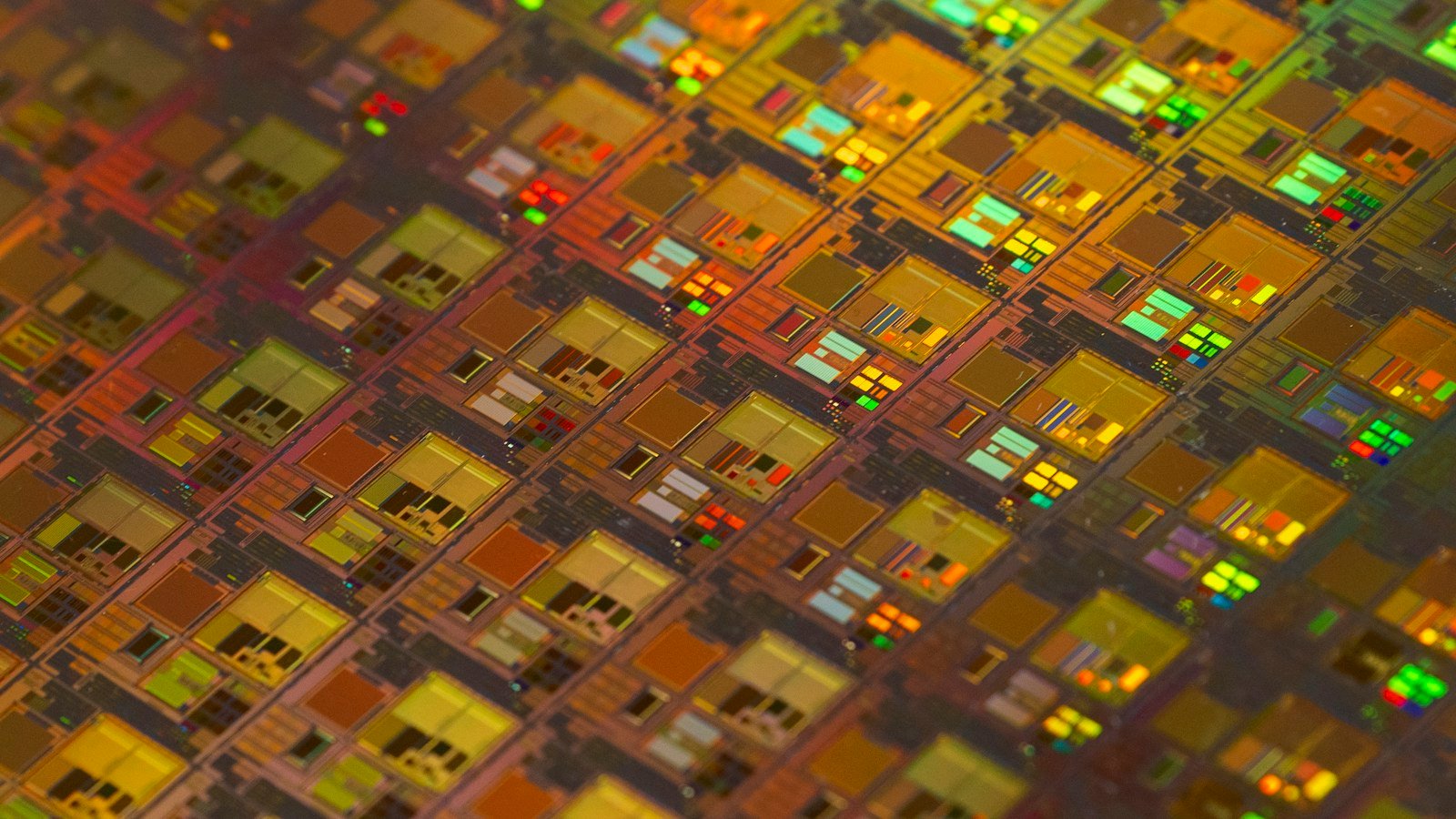 Magnified semiconductor circuitry resembling a chip wafer, illustration of advanced semiconductor production